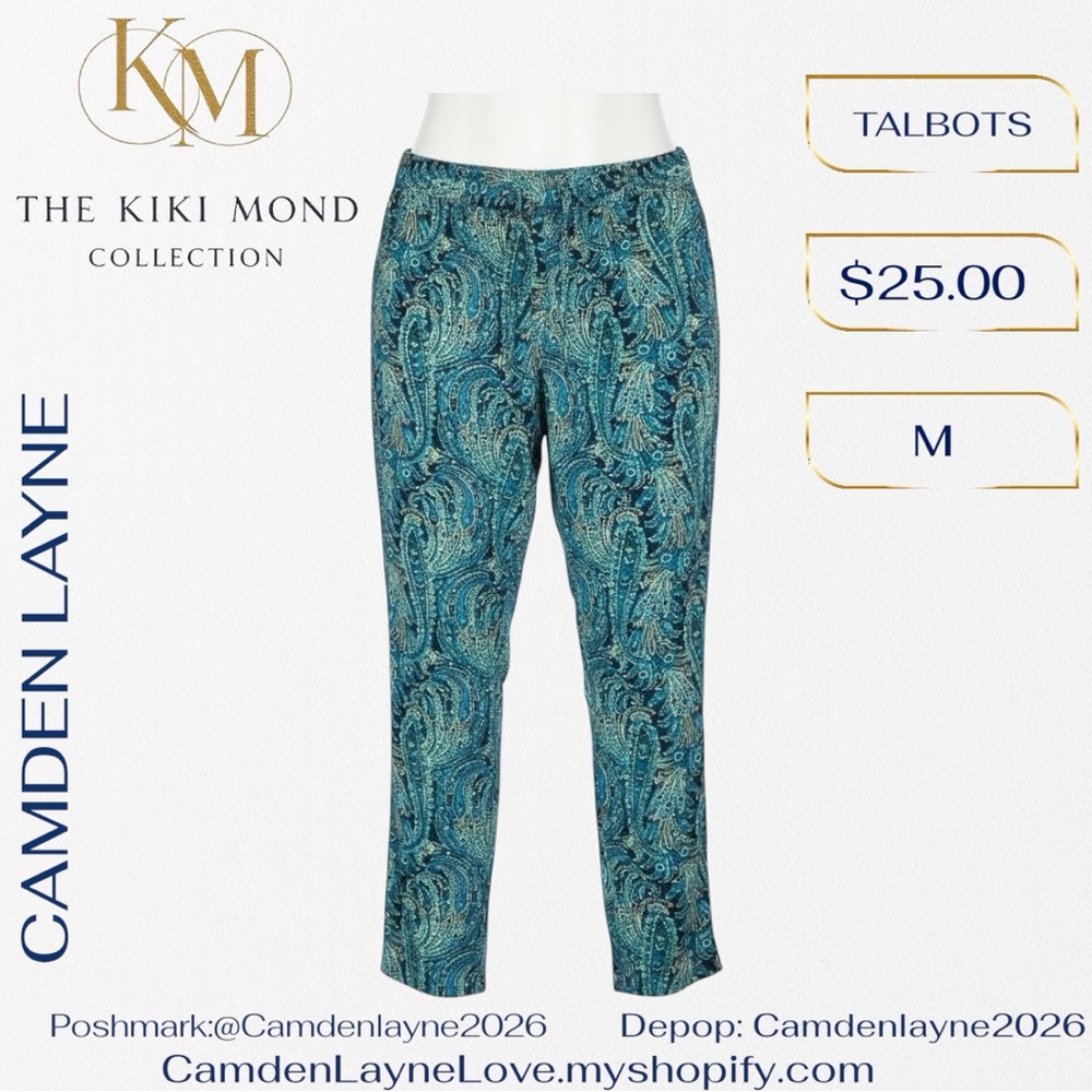 Talbots Blue Paisley Wide Leg Pants - Picture 3 of 7